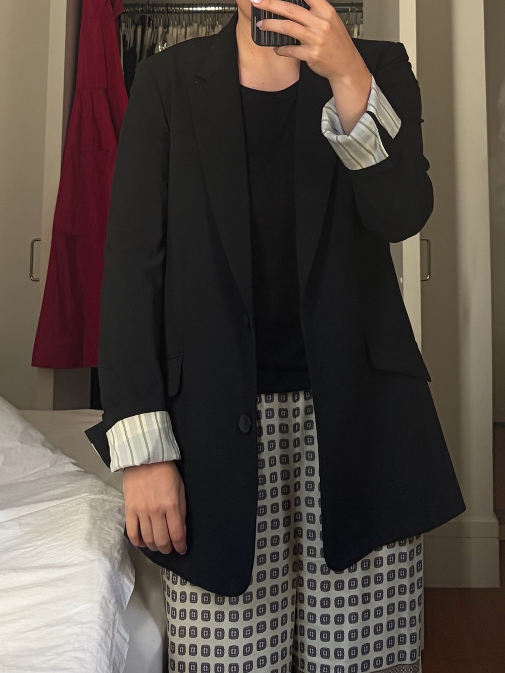 Theory Classic Black Blazer with Striped Cuff Detail